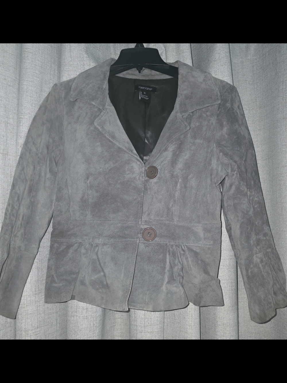 Karen Kane Medium Gray Suede 100% Leather Jacket Button Peplum Boho Western